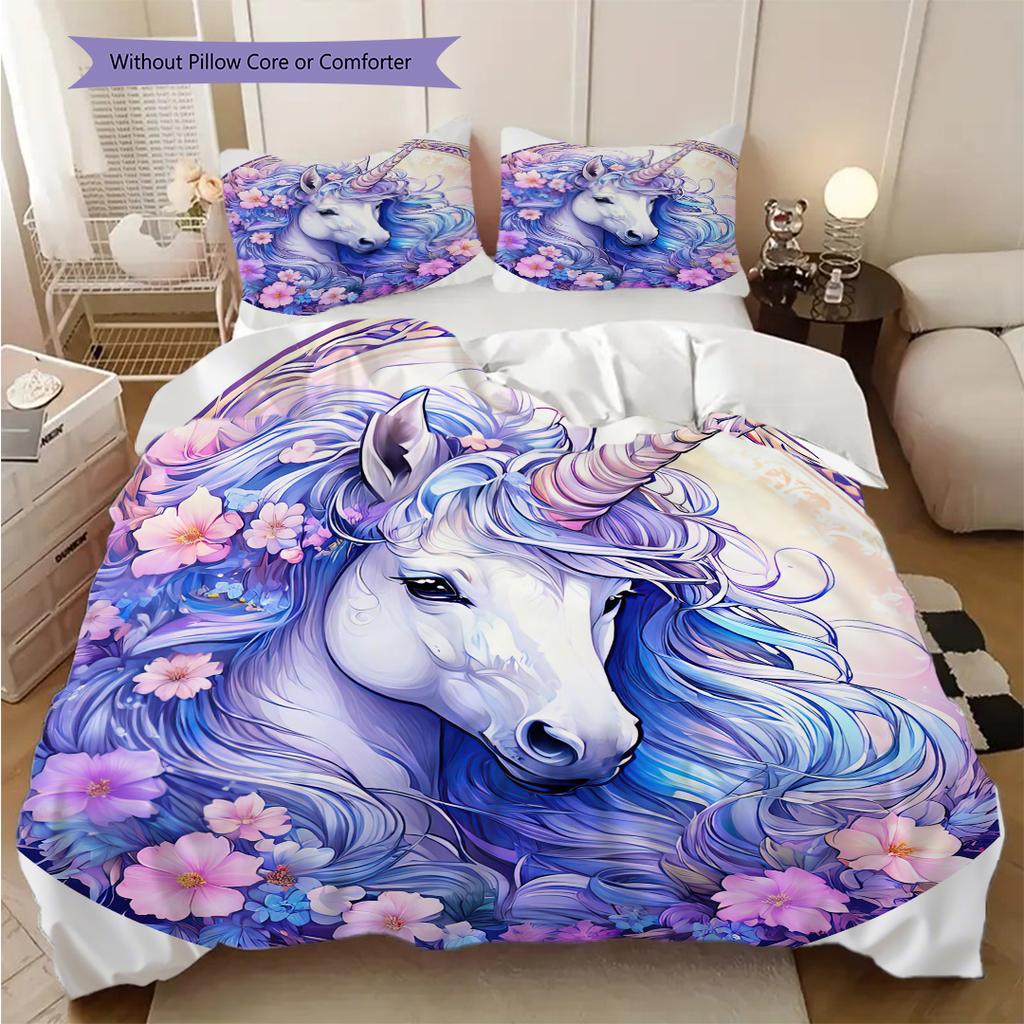 Biancheria da letto con unicorno da sogno, copripiumino, federa, decorazione per la casa, regalo di compleanno (1 * copripiumino+2 * federe, senza imbottitura)