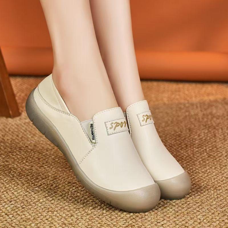 Women Spring Autumn New Genuine Leather Casual Shoes Soft Sole Non Slip Waterproof Round Toe Slip on Flat sole Work Shoes