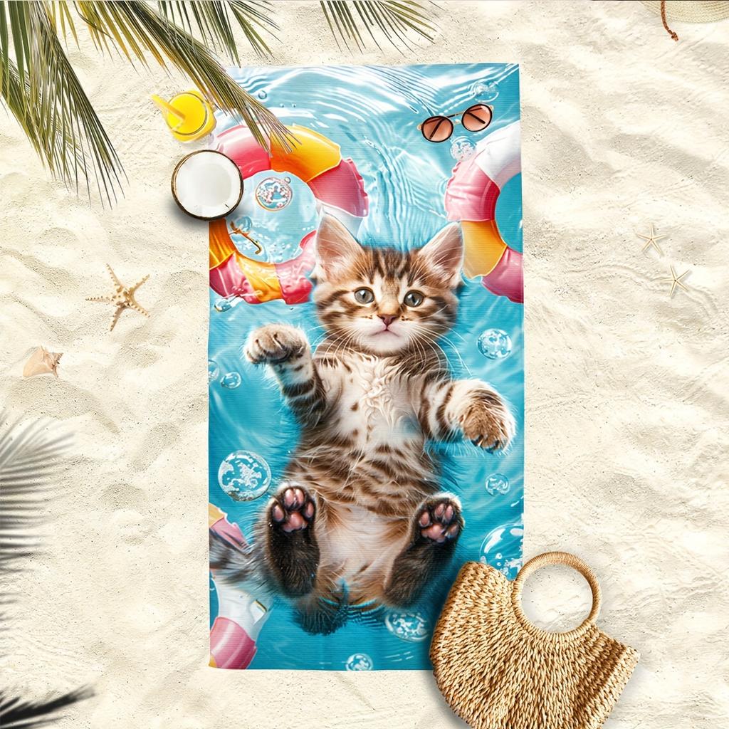 Cute Kitten Beach Towel Quick Dry Microfiber Sand Free Absorbent Lightweight Washable for Summer Kids Pool Travel Vacation