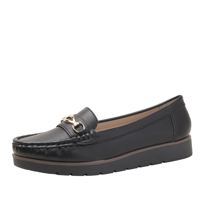 

One-pedal small leather shoes, new women s one-word flat-soled single shoes, professional leisure loafers F- 36 чёрный