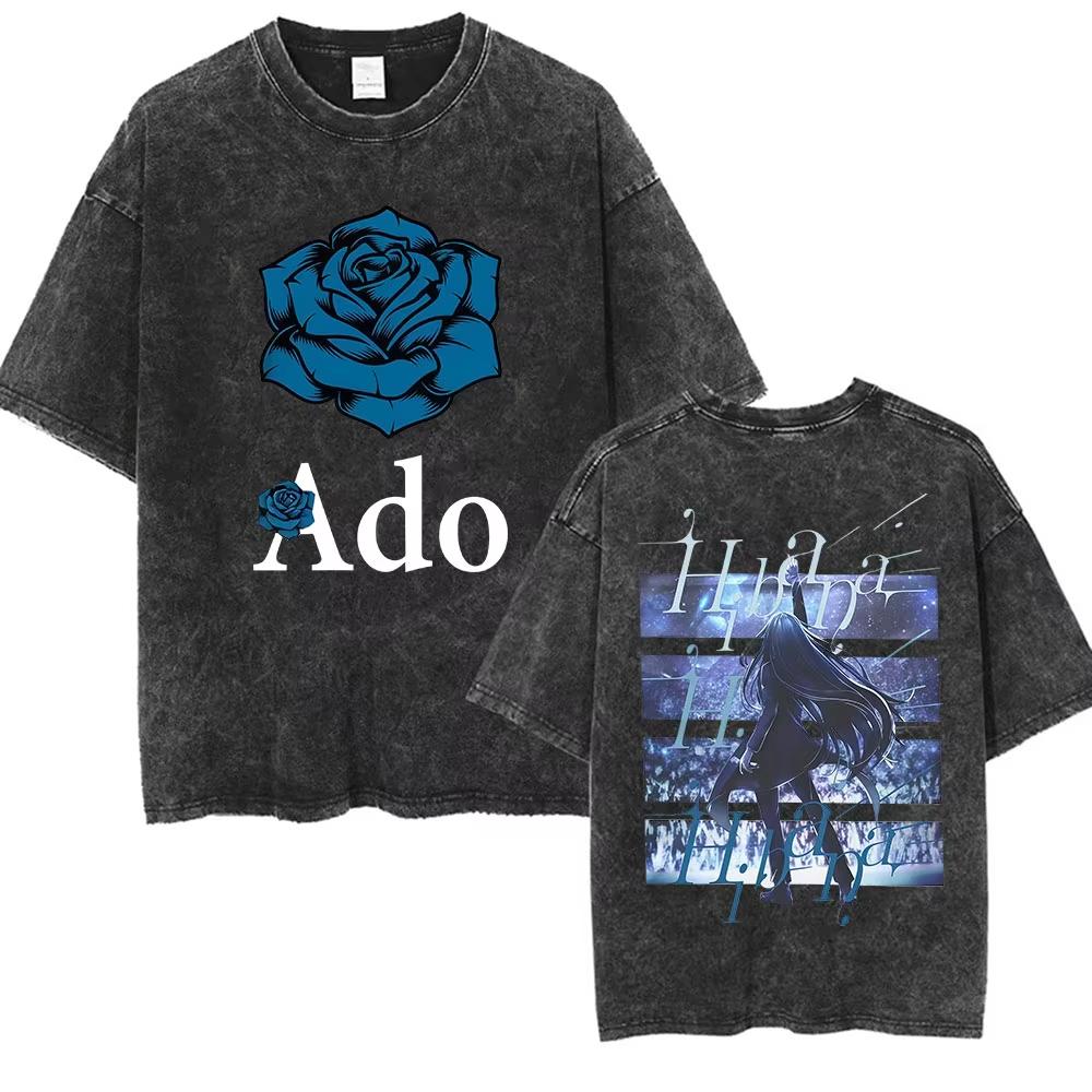 ADO Hibana World Tour Vintage Washed T Shirts Japanese Singer Fashion Oversized Tshirts Casual Aesthetic Short Sleeve Tees