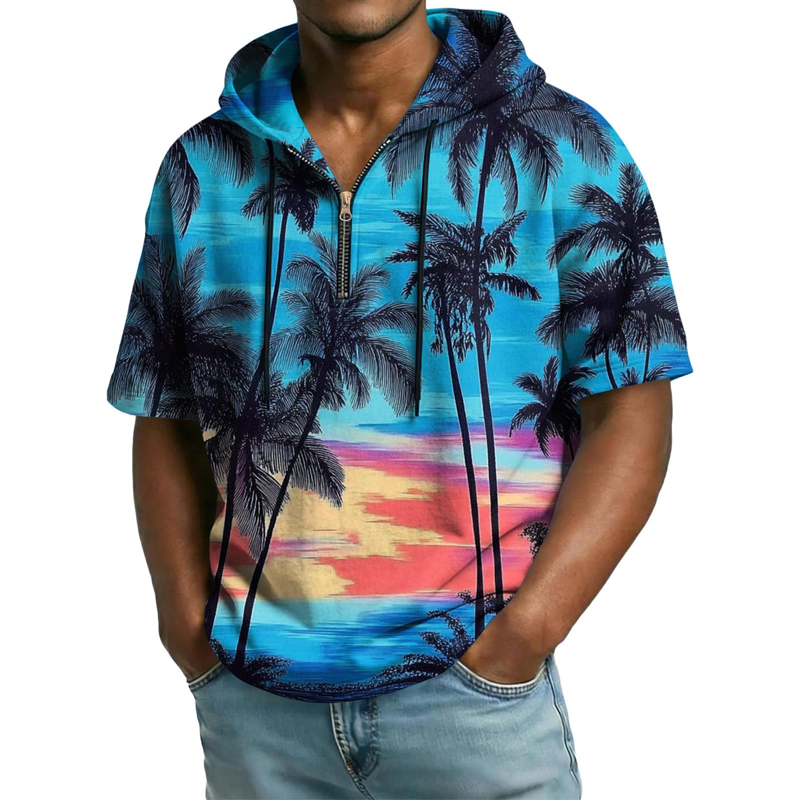 

Мужская повседневная толстовка с капюшоном, на молнии у горловины, с коротким рукавом M синий