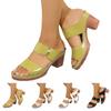 Women'S Patterned Leather Chunky Heel Sandals With Flat Sandals For Women Ladies Summer Dress Sandals Shoes For Women