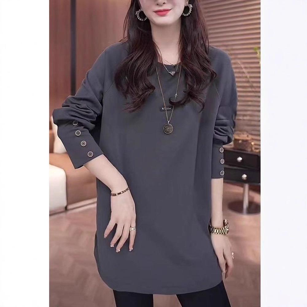 Women's European-Style Long-Sleeve Plus Size Top - Autumn/Winter Loose, Versatile, Slimming Base Layer