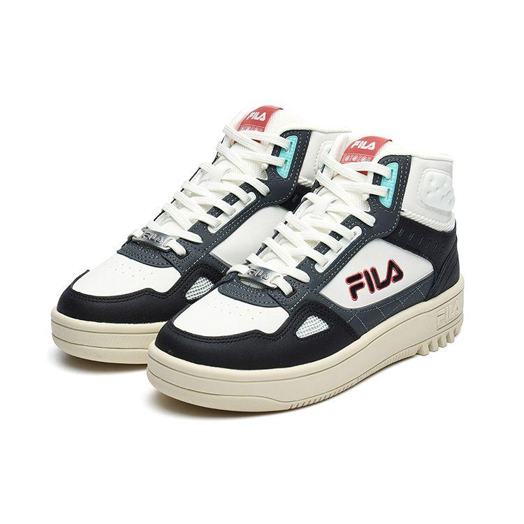 FILA Faux Leather Mid-Top Retro Basketball Shoes Women sneaker Black White F12W141211FWB