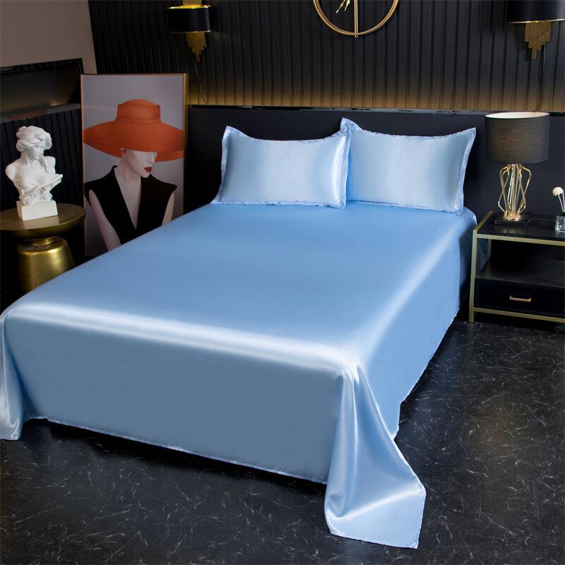 Luxurious Summer Satin Ice Silk Sheets Pillowcases Bedding Solid Color Sheets