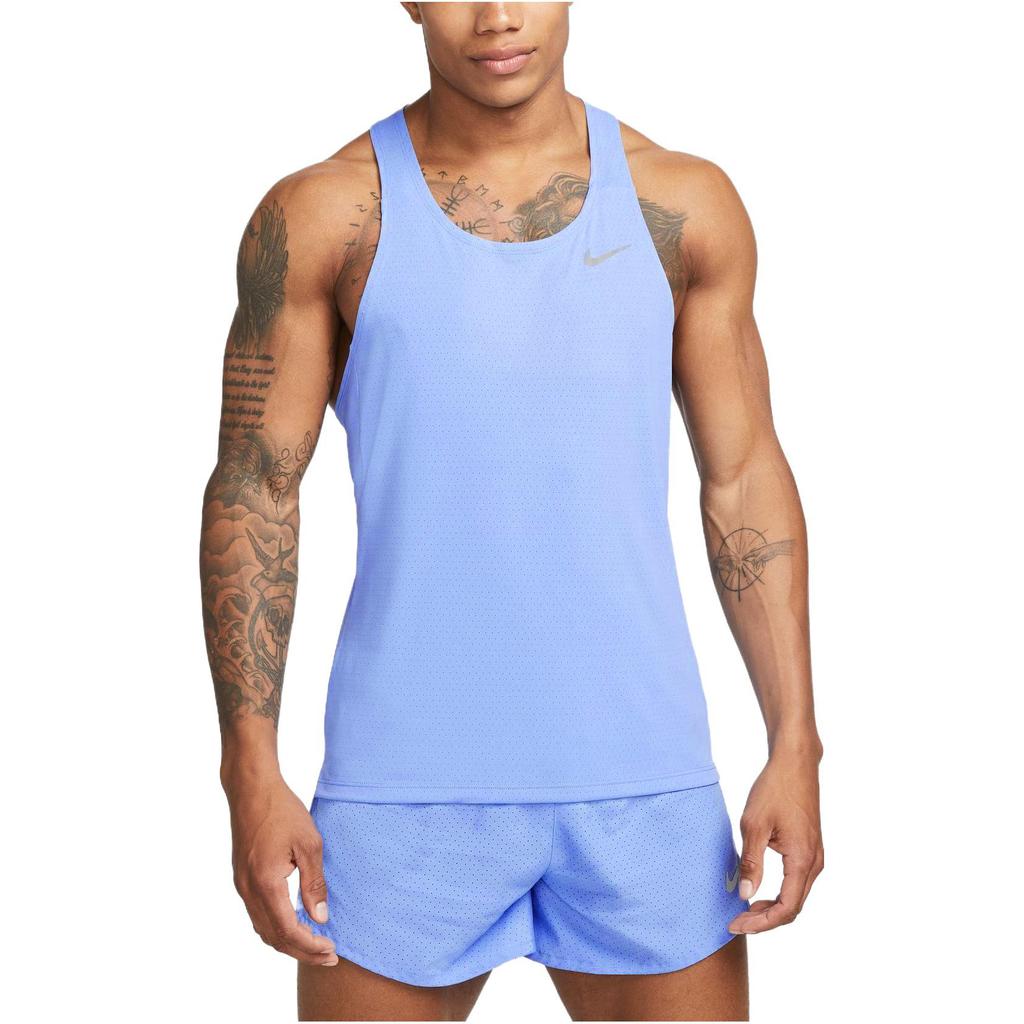 Nike Dri-Fit Quick-Dry Running Round Neck Slim Fit Solid Color Split Reflective Sleeveless Vest Men Tops Blue DQ4733-450