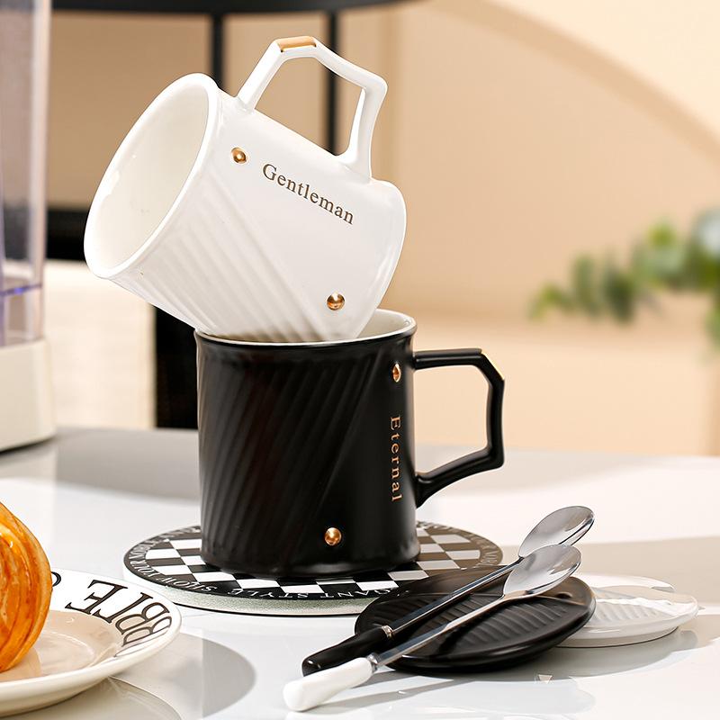 Mug Universal Drinking Water Cup with Lid Spoon Household Water Cup Office Ceramic Cup Breakfast Cup Milk Cup