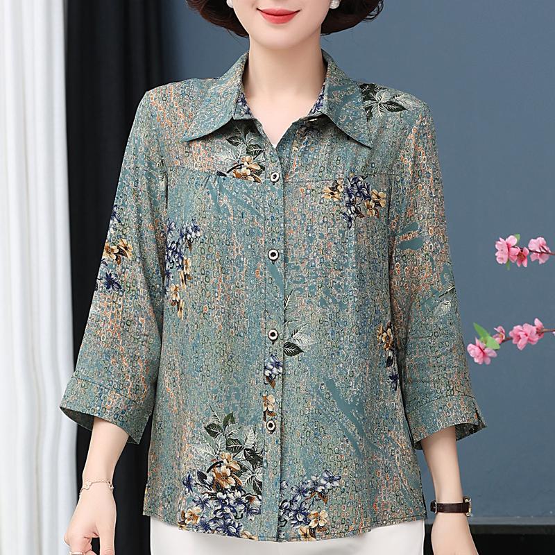 

Жіночі елегантні блузки великих розмірів XL-7XL, повсякденна вільна літня сорочка з вінтажним принтом і довгим рукавом 7XL