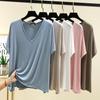 Women's Solid Color V-Neck Cotton Modal Short Sleeve Loose Top