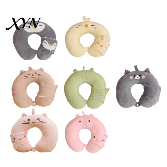 Travel Pillow with Eye Mask 1 Set U-Shaped Mask, Neck Support Pillow, Cute Animal Soft U-shaped Design, for Road Trip Flight Pain Relief