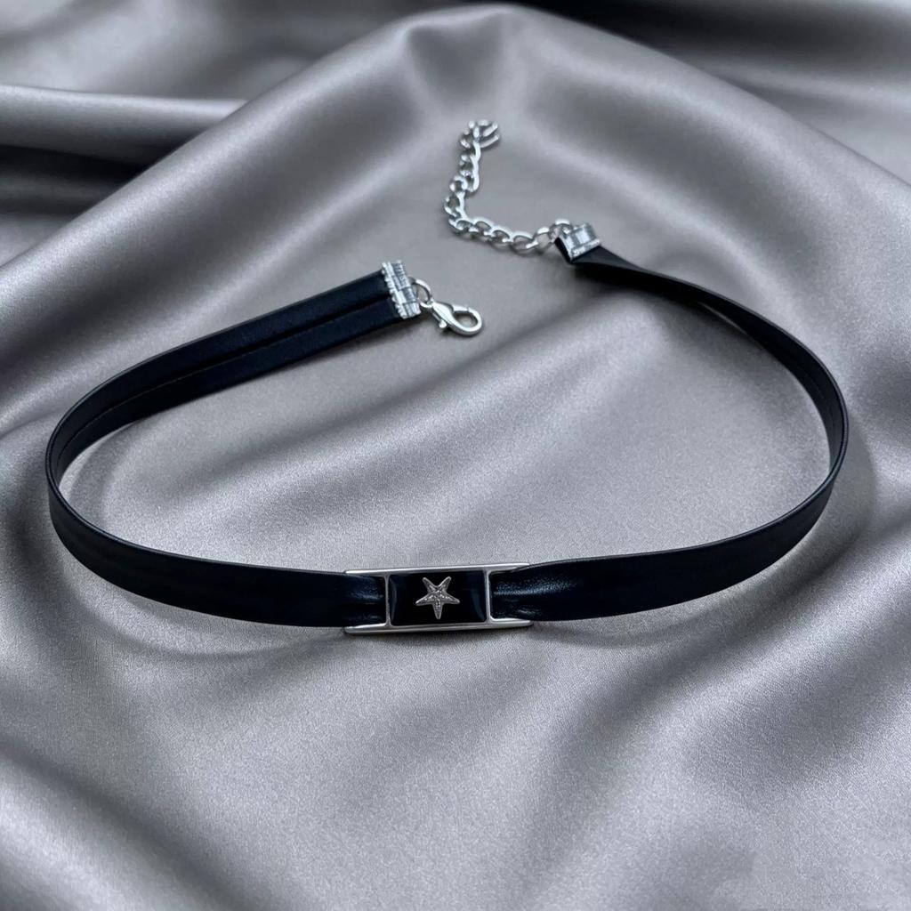 Gothic Punk Y2K Fashion Star Black Leather Choker Necklace For Women Personalized Vintage Charm Grunge Accessories Neck Jewelry