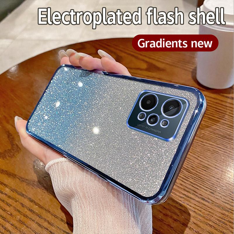 For OPPO Realme C31 Case Realme C31 Phone Case Shiny Glitter Plating Silicone Camera Lens Soft Back Cover