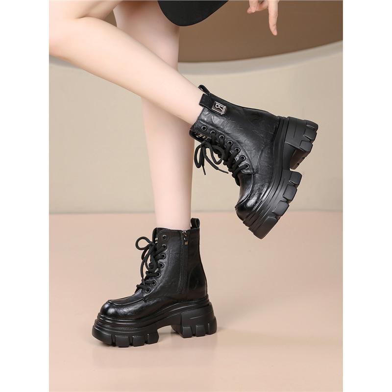Inner CM leather Martin boots women's spring and autumn single boots thick-soled small short boots