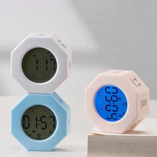 Mini Digital Timer Portable Octagon Touch Control LED Display Flipping Gravity Sensor Rechargeable Time Management Countdown Cooking