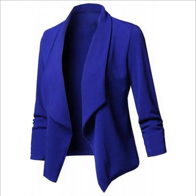 Women's Slim Fit Long Sleeve Solid Color Blazer Versatile Stretch Cuff Lapel Jacket For Office Wear, Elegant Career Open Front Coat For Commuting