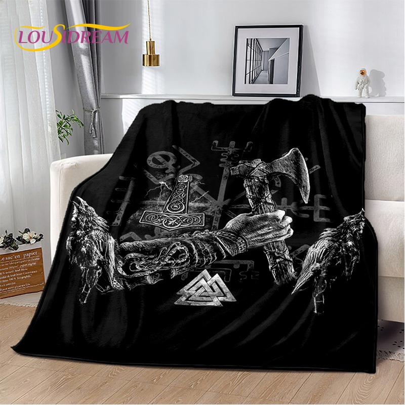 Viking Nordic Odin Valhalla Cartoon Valknut Blanket,Soft Throw Blanket for Home Bedroom Bed Sofa Picnic Office Travel Cover Kids