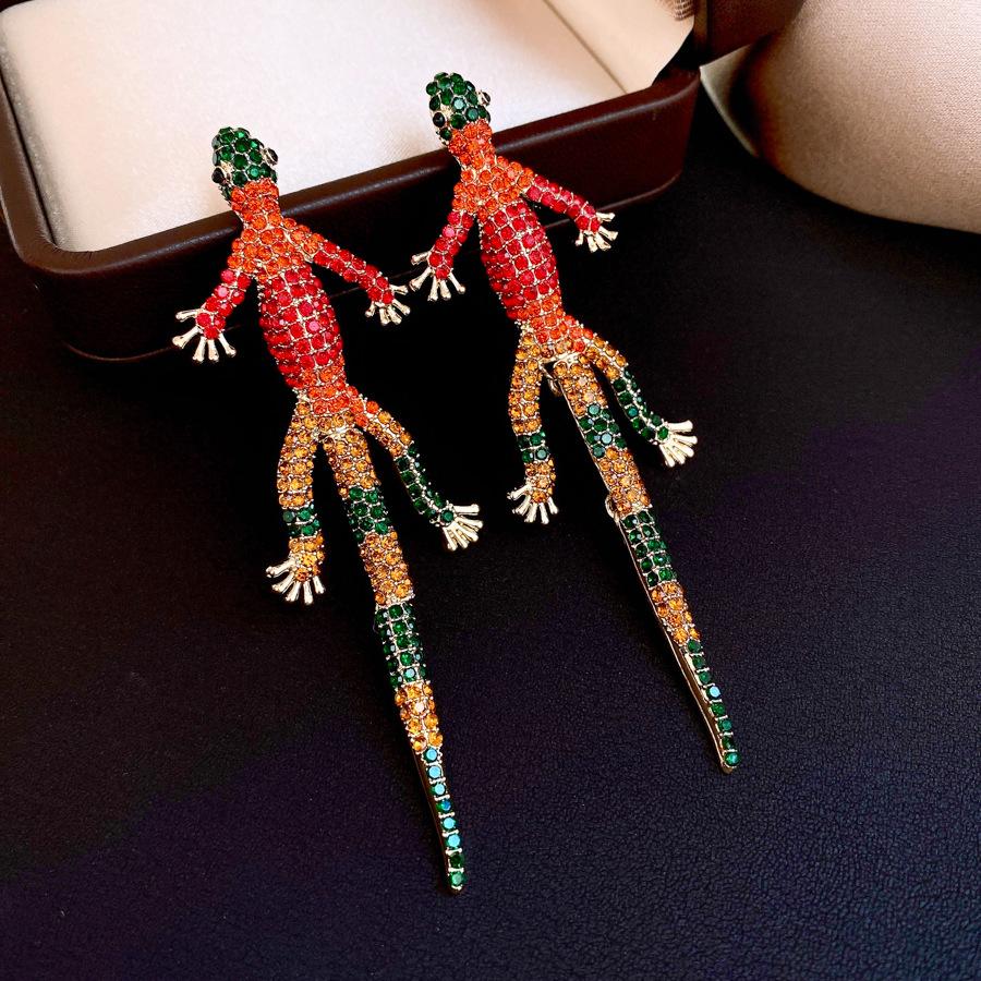 Серебряная Игла Европейские и Американские Серьги с Бриллиантами Цветная Ящерица Серьги Персонализированные Преувеличенные Серьги Женские