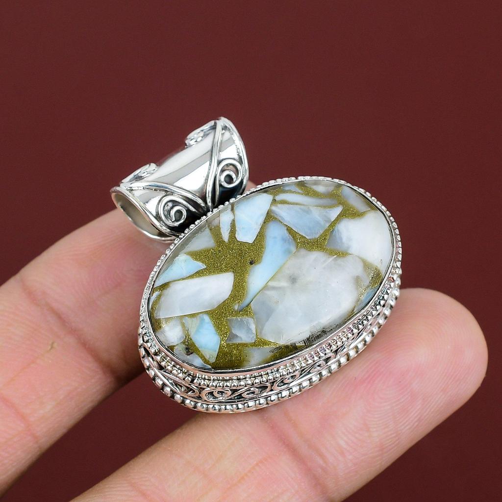 Copper Larimar Pendant 925 Sterling Silver Pendant Genuine Gemstone Pendant Handmade Jewelry Vintage Pendant Gifts For Wife Designer Jewelry