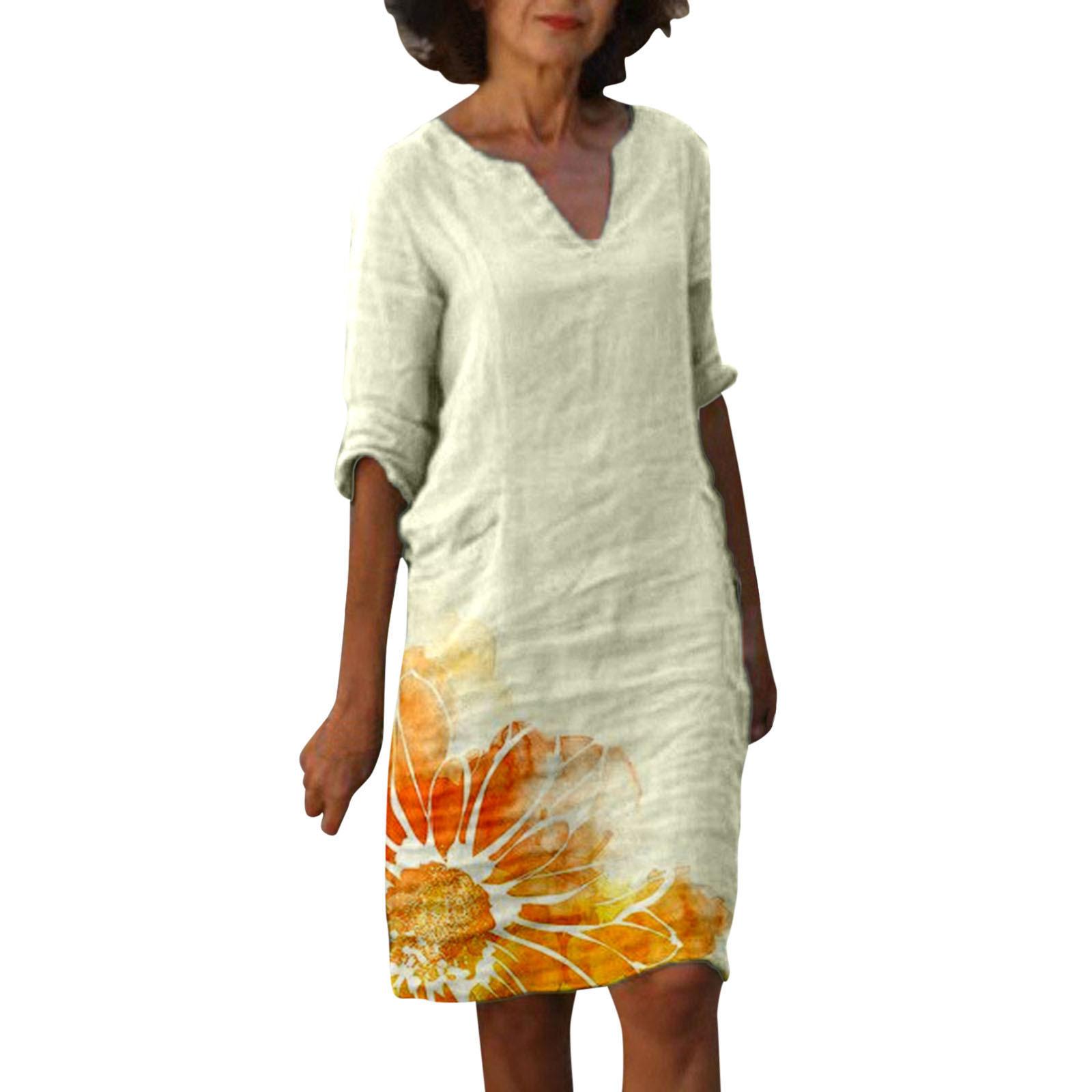 

Весенне-летнее модное женское платье средней длины с рукавом три четверти, многоцветное S жёлтый