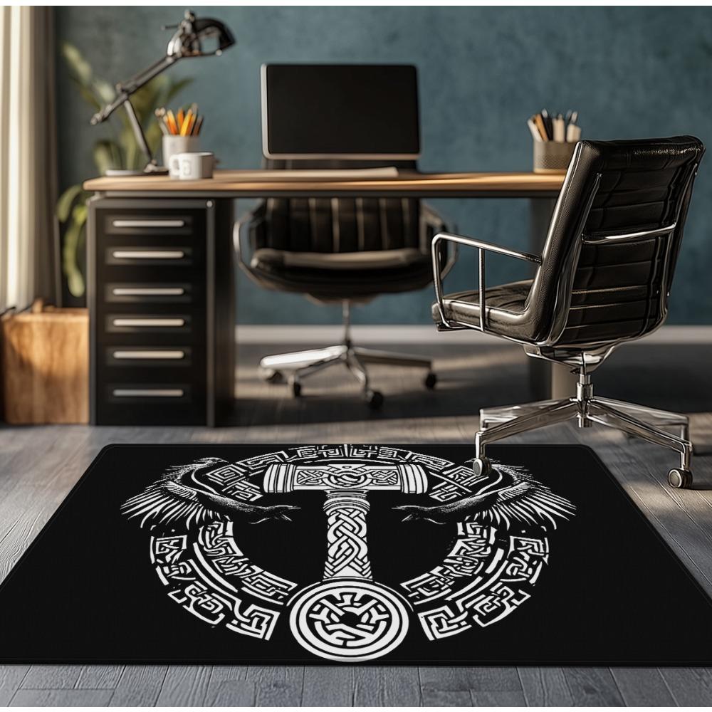 

Norse Viking Hammer Dragon Symbol Crystal Velvet Rug Nordic Mythology Home Decor Office Gaming Room Floor Mat Norse God Odin 50x 80cm