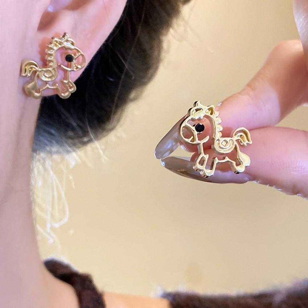 Cartoon Horse Metal Pony Earrings Chinese Style Horse Mascot Drop Earrings  Party