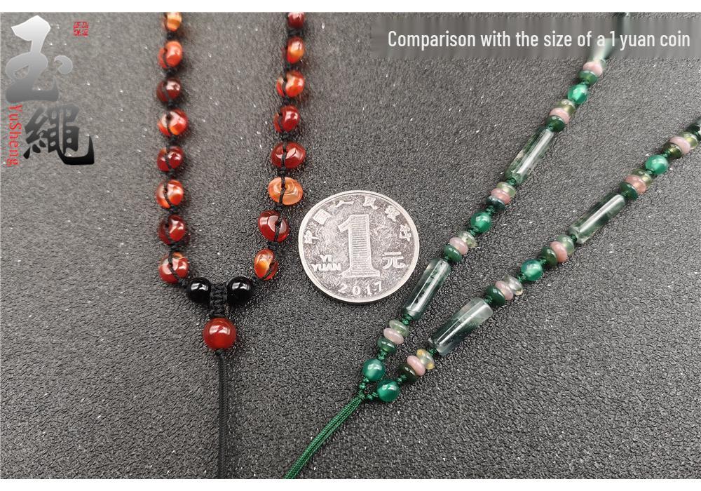 Natural Jade and Red Agate Bead Pendant Necklace Rope