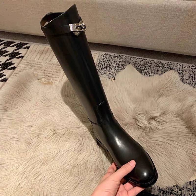 Anti-slip, Waterproof Buckle Strap, Thick-heeled High Boots, Women's Boots, Long Boots, Women's Shoes