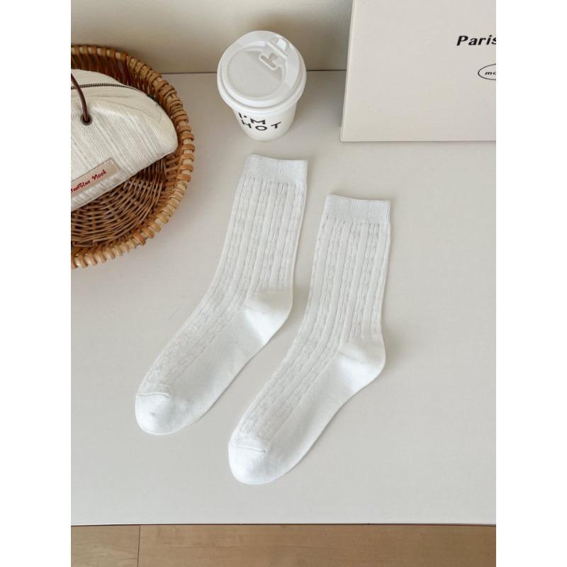 

Носки с косичками, женские носки до середины икры, осенне-зимний тренд, ретро спортивные махровые длинные носки из чистого хлопка 1 pair белый