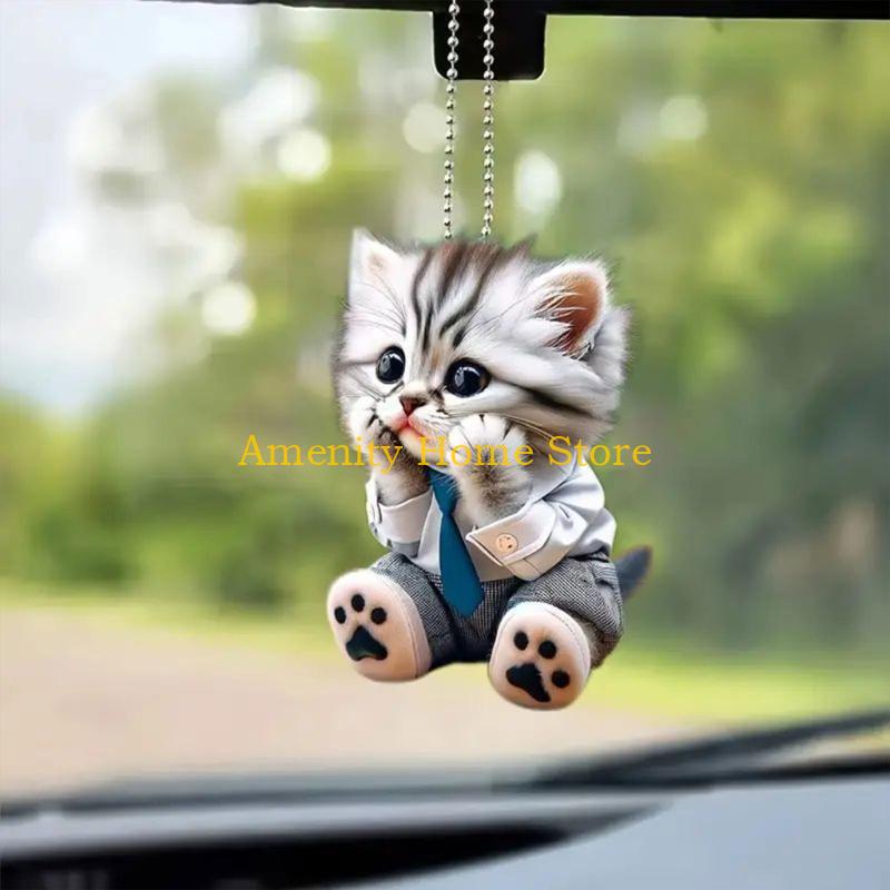 

F26C 10Pcs Lovely Realistic Acrylic Cats Key Decors Animal Pendant Charm Miniature Ornaments for Handbag and Vehicle Mirrored CN