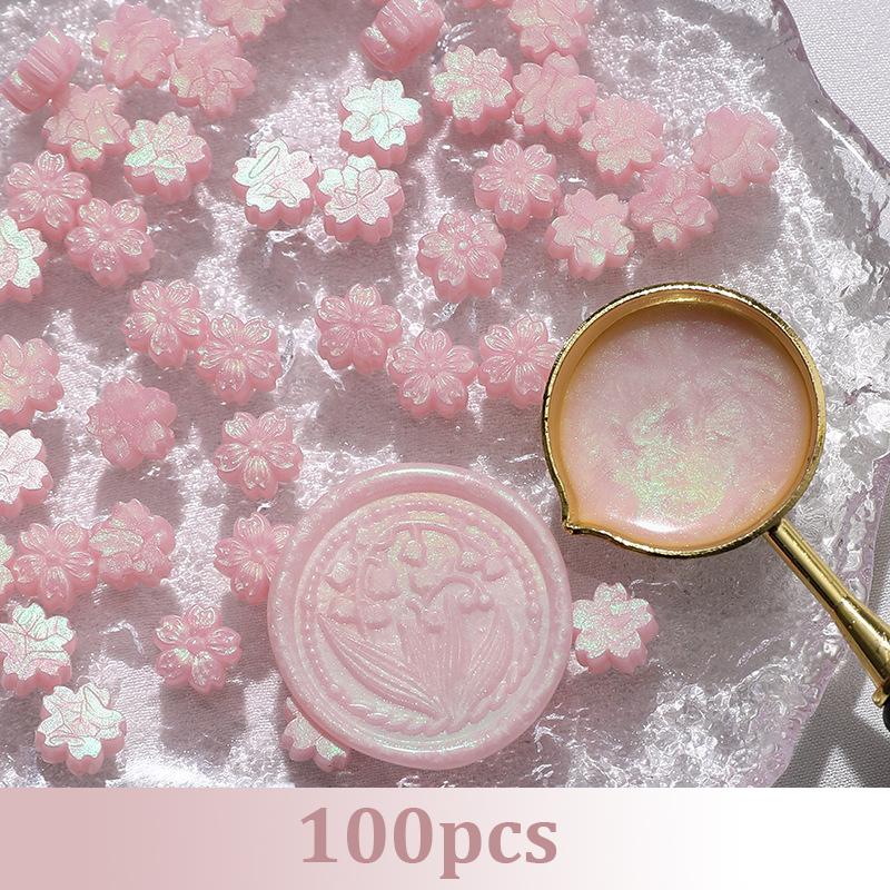 100pcs Aurora Cherry Blossom Fiery Lacquer Wax Pellets, Fiery Lacquer Stamp Sealing Wax Aurora Polarized Gold Sealing Wax