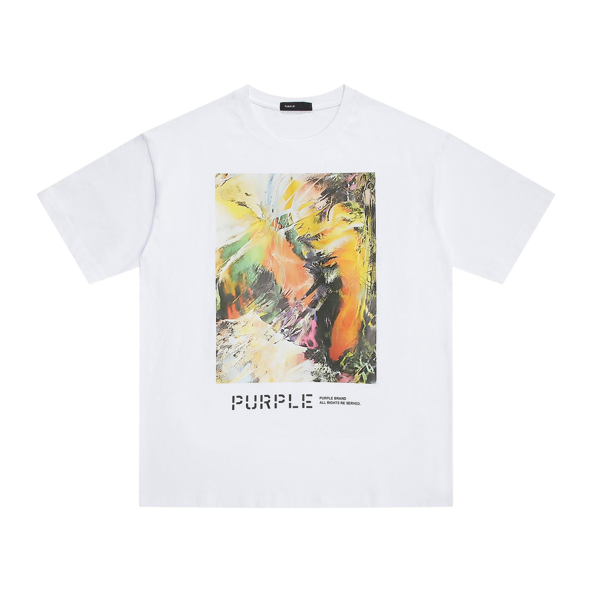 2024 summer new trendy cartoon twisted forest purple printing casual T-shirt for men and women S