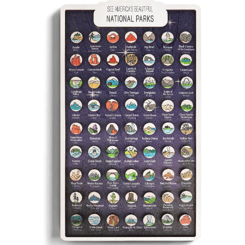 Карта-трекер национальных парков США AnairsMo, Список национальных парков со всеми 63 иллюстрированными деревянными P, Подарки для любителей национальных парков, Пар, Семей и