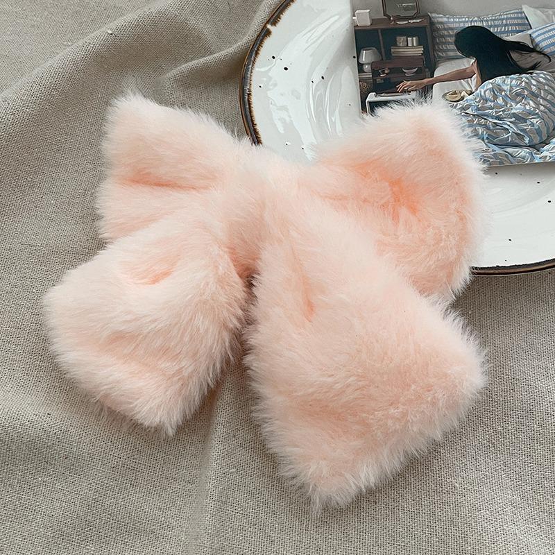 Nuova Pinza per Capelli con Fiocco in Peluche Carino Invernale, Pinzette a Fiocco Semplici Colorate Solide Coreane, Grande Fermaglio per Capelli per Bambine