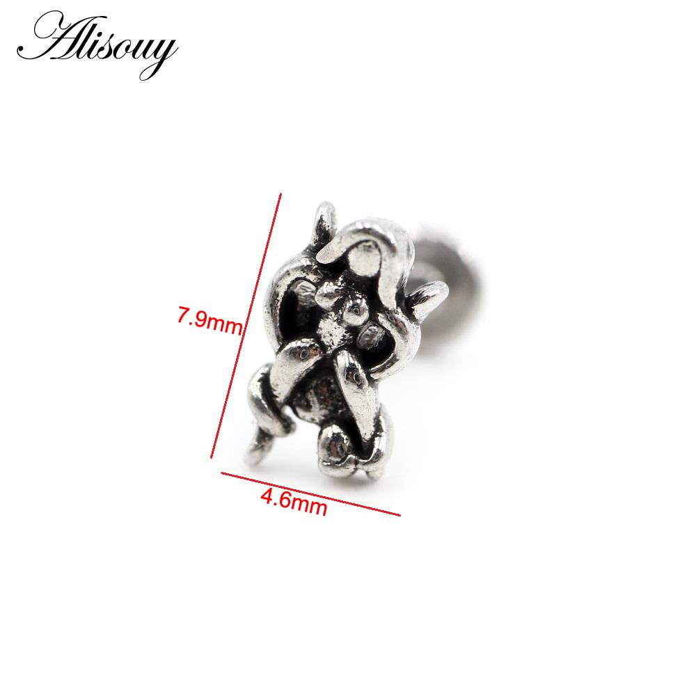Alisouy 1 Stück Edelstahl Stern Mond Kreuz Schlange Totenkopf Tragus Helix Bar Labret Lippenring Knorpel Ohr Ohrring Piercing Schmuck