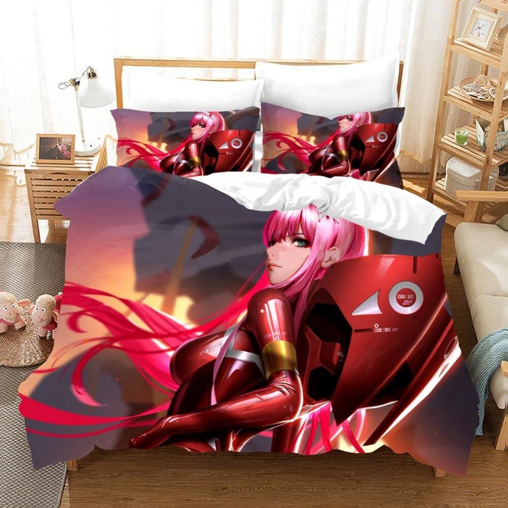 Anime Darling In the Franxx 02 Zero Two Bedding Set Double Twin King Duvet Cover Comforter Pillowcase Boys Girls Adults Bedroom