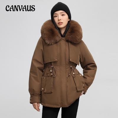 Winter Parka Women's Plus Size Cotton Jacket Lining Padded Hooded Large Hair Collar Temperament Cold-proof Clothing One Coat Three Wear
