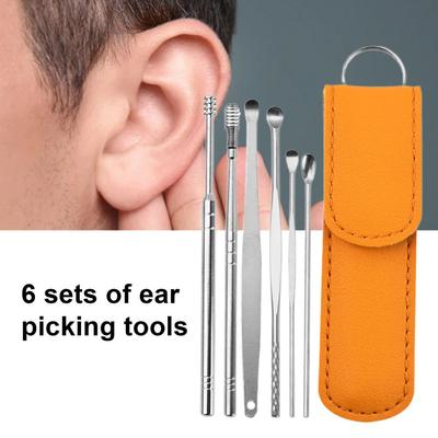 6pcs Ear Cleaner Wax Removal Tool Earpick Sticks Earwax Remover Curette Ear Pick Cleaning Ear Cleanser Spoon Health Care Earpick Ear Care