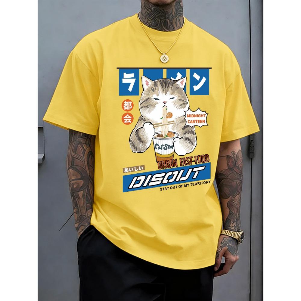 

Cat Eating Noodles Prints Cotton T-Shirts Men Summer Oversized O-Neck T Shirt Short Sleeve Comfortable Soft Tops Clothes 3XL