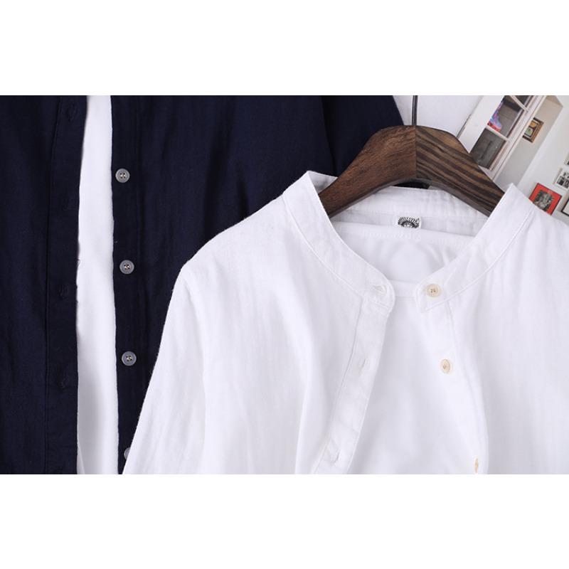 Camisa de Algodón Japonés de Primavera de Longitud Media para Mujer, Holgada e Informal