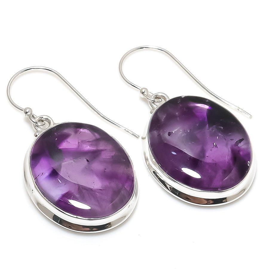 Natural Brazilian Amethyst Gemstone 925 Solid Sterling Silver Earring 1.50" T3u41