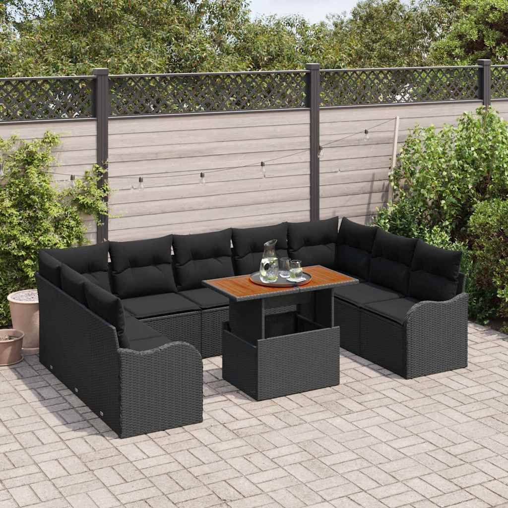 Garden Sofa Set with Cushions 10 pcs Black