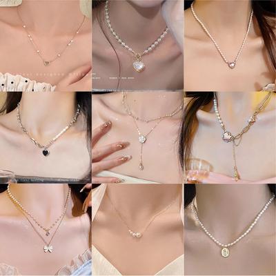 Collier de Perles Rétro Vent pour Femmes Chaîne Clavicule Perlée Haut Sens Accessoires Tempérament