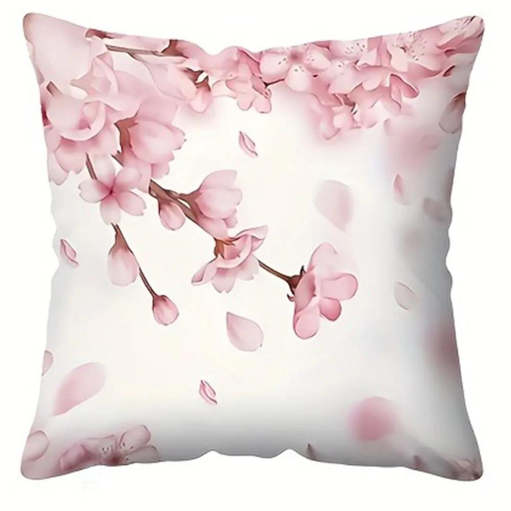 

Романтический узор цветущей сакуры Наволочка для домашнего декора Подушка для дивана в гостиной Полиэстеровая наволочка с молнией 66x66cm красный