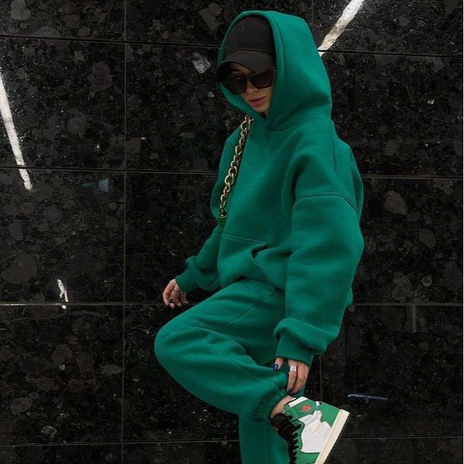 2024 Autumn Women's Plus Size European & American Sports Set - Casual Two-Piece Hoodie