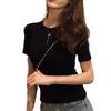 Women's Slim Fit Solid Color Short-Sleeve Round Neck T-Shirt - Korean Summer Style
