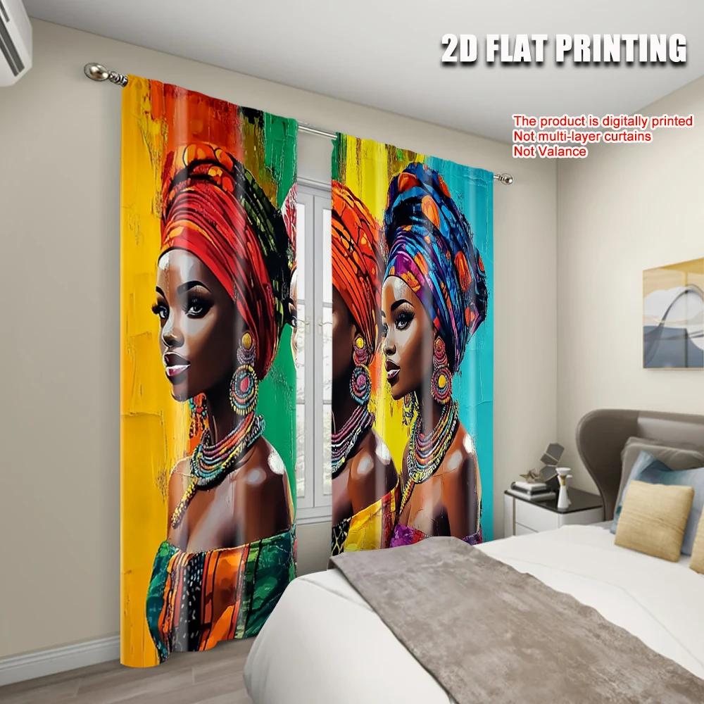 2pcs   Popular Curtains  plane printing African Woman Print Versatile Durable Polyester (without rod) Stuff Clearance Perfect