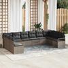 10 Piece Grey Poly Rattan Sofa Set with Cushions
