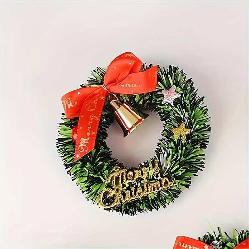 10/20pcs Mini Christmas Wreaths with Red Bows and Golden Bells - Plastic Holiday Decor for Multiple Occasions -Artificial Craft