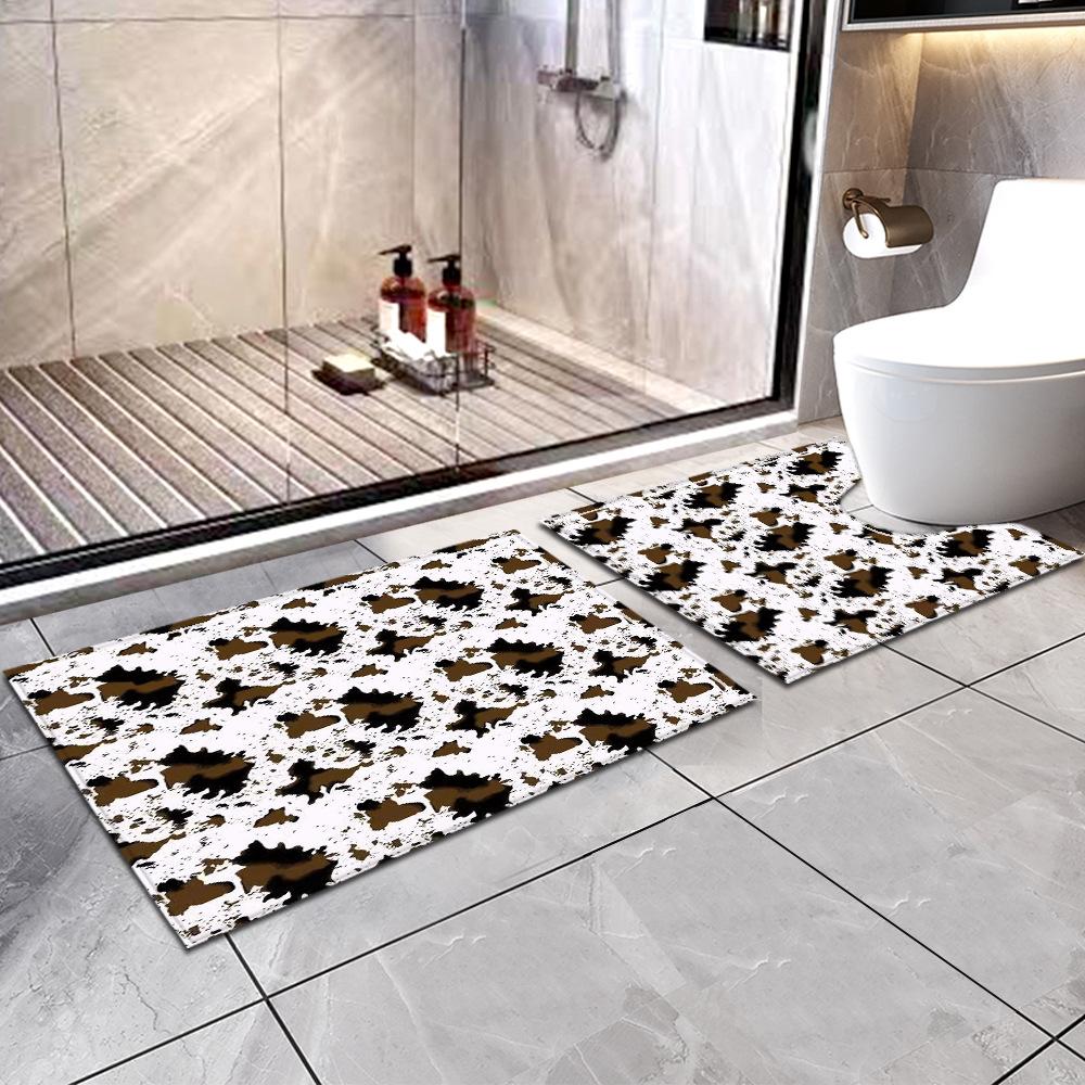 Shower Curtain Bathroom Floor Mat Combination Two-Piece Set Toilet Toilet Carpet Shower Room Cow Pattern Mat